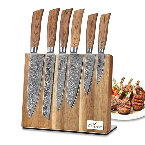 Wakoli EDIB Pro Messer Set - magnetischer Messerblock | Küchenmesser 6-teilige, 8–20 cm aus 67 Lagen Damaststahl mit VG10-Kern | Damastmesser Set mit Pakkaholzgriffe | Messerset für Fleisch & Gemüse
