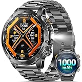 スマートウォッチ【2025最新デザイン 1000mAh大容量 最大100日使用可能】ミリタリーグレードHD大画面 高輝度懐中電灯 IP68防水 Bluetooth5.2通話 100種類以上のスポーツモード 耐衝撃 高度計 気圧計 手を上げて画面を点灯 複数の文字盤デザイン アプリ通知 歩数計 iPhone対応 Android対応 日本語説明書付き (メタリックブラック)