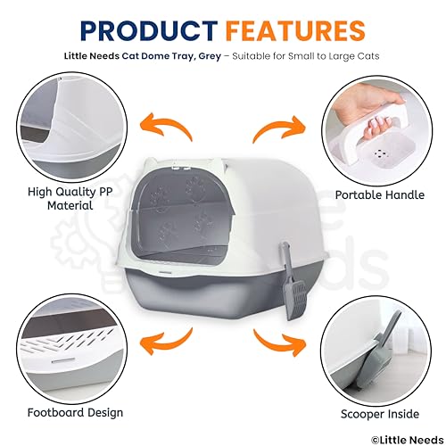 Image of Cat Litter Box with Scooper - (Dome Tray) (49 x 36 x 36 cm) for Small Cats & Kittens | 19 inch Hooded Toilet with Flap Door | Anti-Tracking Design, Spacious Easy-Clean Tray for Indoor Use