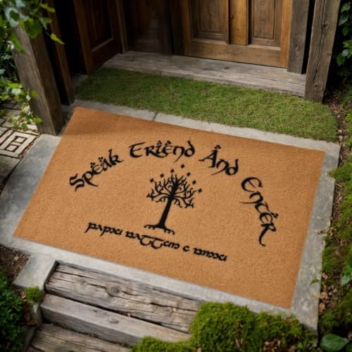 SAIONJI Speak Friend and Enter Doormat Faux Coir 29 x 17.5 Inches Elvish Script Waterproof Non-Slip Door Mat