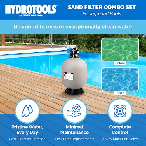 Image of SWIMLINE Pool Sand Filter Combo Set with Stand & Valve, 31 in, 500 Lb Sand