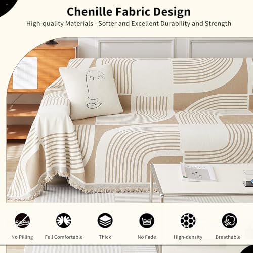 WEYOND Boho Chenille Sofa Überzug & Couch Überwurf, Sofa Cover & Sofa Überwurfdecke, Sofaschoner Hund & Sofaschutz Katze, Sofabezug oder Sofahusse für 1/2/3/4 Sitzer (180 x 300 cm, Khaki)