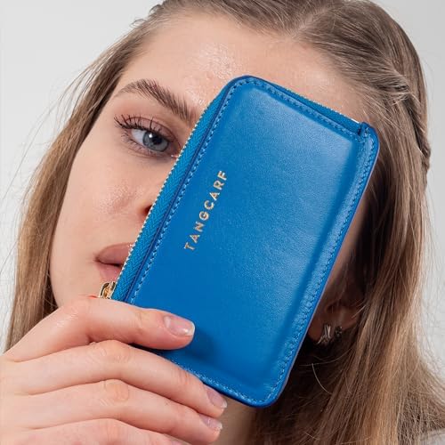 TANGCARF Hakiki Deri Bozuk Para-Bölmeli Fermuarlı Kadın Cüzdan Kartlık (Mavi) - Görsel 7