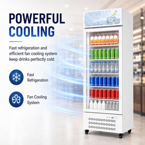 Image of Commercial Refrigerators, Beverage Fridge with Glass Door, Double Front Panel Design, Mobile Display Merchandiser