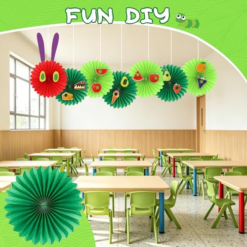 Image of NOVWANG Green Worm Paper Fans 12 Inches Bug Themed Back to School DIY Decor | Crawler Paper Lantern with Eyes Feelers Glue Points, Back to School Party Supplies, for Classroom Bedroom Birthday Decoration