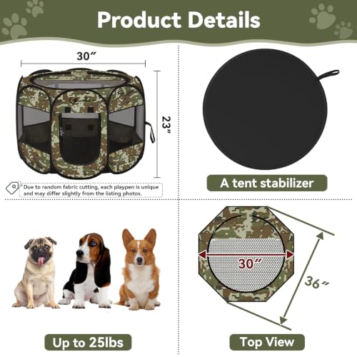 Image of Siedihit Dog Cat Puppy Pet Playpen,Crate Tent Cage(Green Camo, Medium)