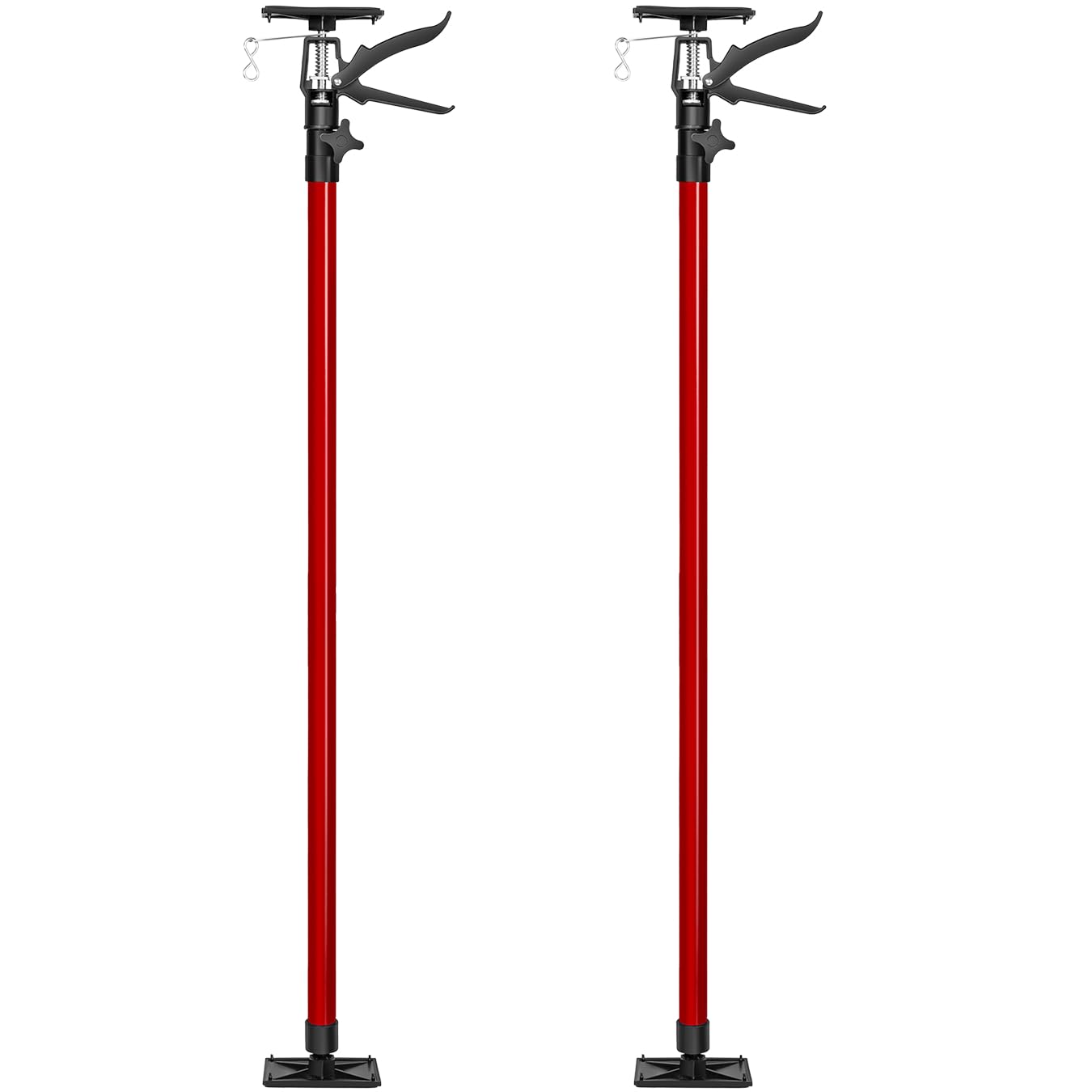 tectake® Plasterboard Prop Set, Telescopic Pole Adjustable 115-290 cm, 30 kg Capacity Ceiling Support, Quick-Tension Mechanism, Slip-Resistant, Ball Joints, Hand Lifting Jack Extension Pole - 2X red