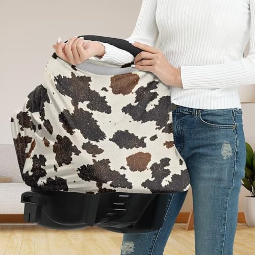 Image of Cow Print Car Seat Covers Canopy Cover - Multi-use Cover Carseat Canopy, Breathable Breastfeeding Cover, Easy to Install Car Seat Covers for Bbies