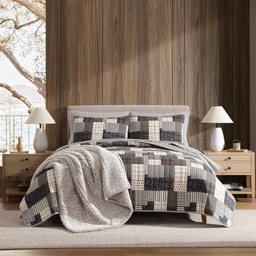 Image of Eddie Bauer - King Quilt Set, Naturally Soft Cotton Bedding w /a Lightweight Feel for All-Year Comfort, Reversible w /Matching Pillowcases, 3 Piece Bed Set (Antique Brown)