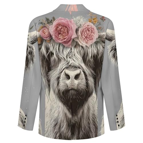 Rose Cute Highland Cow Men's Blazer Printed Button Suit Jacket Slim Sport Coat Blazers4