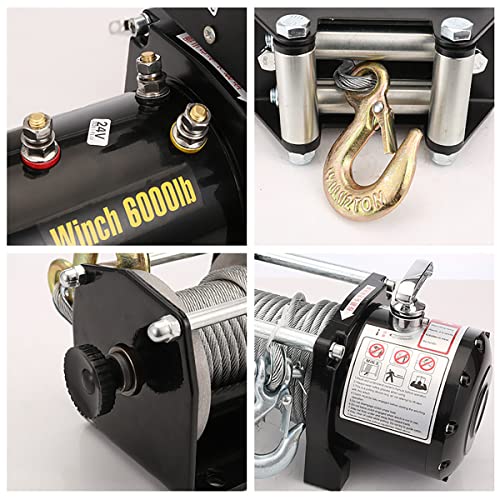 Winch eléctrico 24V 3000lbs con cable de acero y control remoto miniatura 2