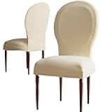 Dining Chairs Slipcovers With Round Back，High End Velvet Curved Back Dining Chair Cover，Set Of 4/2 Dining Room Chairs Covers Without Arms Modern Oval Side Chairs For Kitchen/Bedroom/Dining Room(Beige,