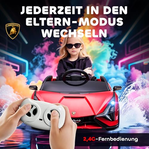 HOMCOM Kinder Elektroauto 12V Kinderauto mit 2,4 G Fernbedienung, 2 Motor, Kinderfahrzeug mit Hupe, LED, Musik, Elektrofahrzeug für 3-5 Jahre Kinder, Rot