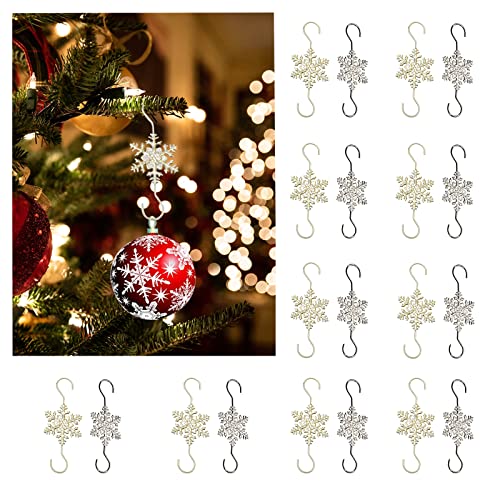 IHEOJAOC Christmas Ornament Hooks - Sliver Gold Snowflake Decorative Ornament Hangers?20 PCS?Gold Sliver?