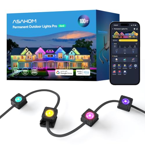 Image of ASAHOM Permanent Outdoor Lights Pro, 100FT with 72 LEDs, WLED Integrated