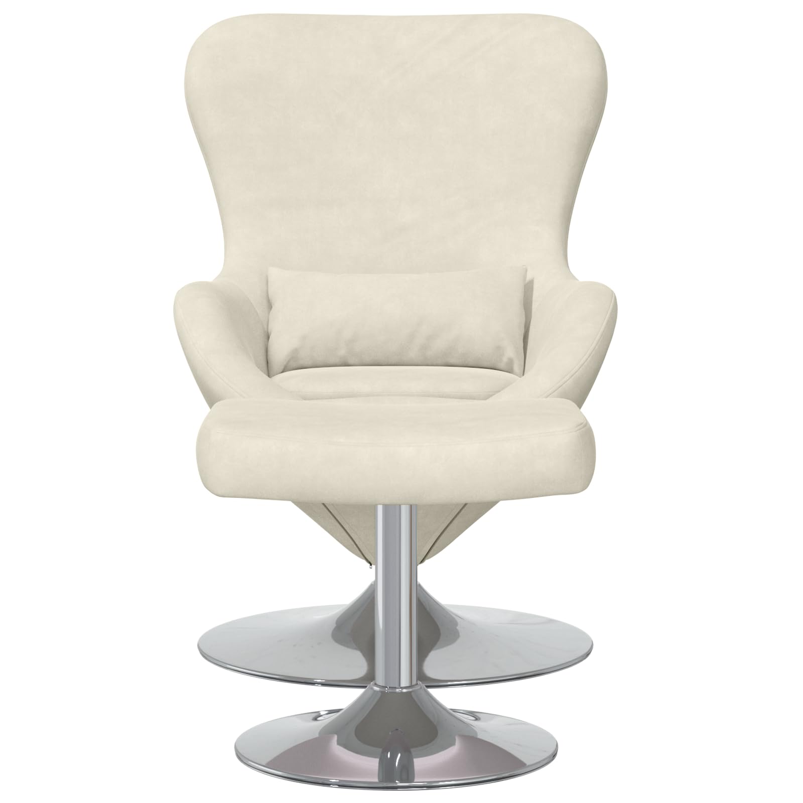Moderna silla de huevo con reposapiés en terciopelo crema, reposabrazos ajustables y asiento ergonómico para relajación y comodidad, acolchado suave y diseño elegante