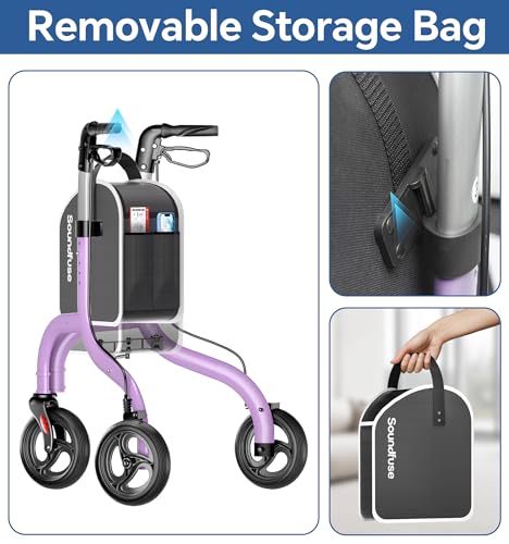 Image of soundfuse Lightweight 3 Wheel Walkers for Seniors, Foldable Aluminum Frame