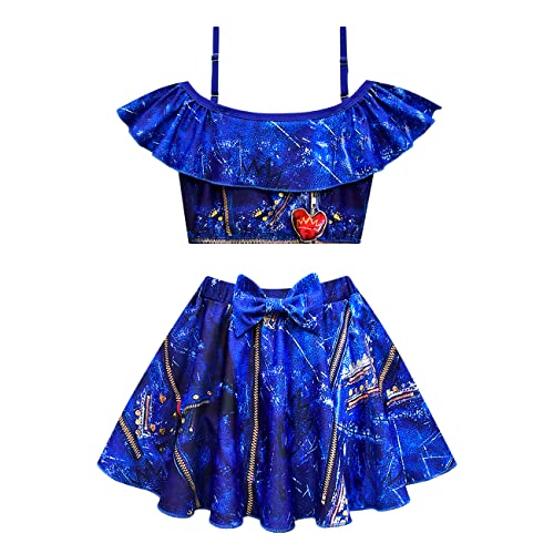 VARWANEO Descendants Bathing Suit for Girls, Cute Princess 2 Pieces Swimsuits Cartoon Printed Swimwear Bikini Sets Color-1, 4-5T