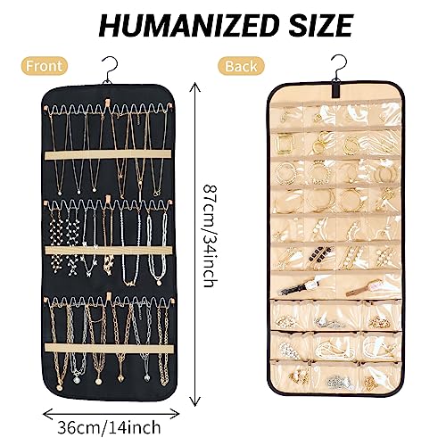 Oudizz Dual-sided Jewelry Organizer, Hanging Jewellery Organiser with Dustproof Cover and Rotating Metal Hook - Image 3