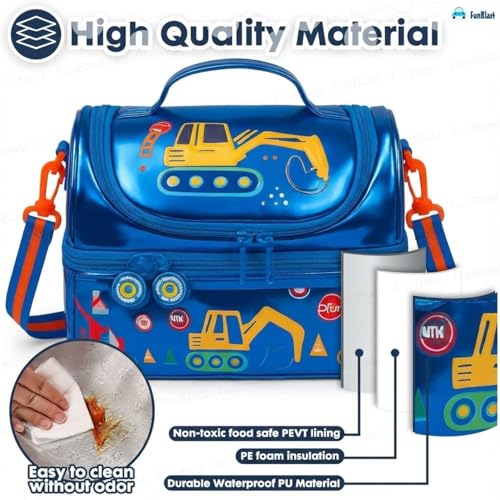 Image of FunBlast Insulated Lunch Bag for Kids - Leakproof Tiffin Bag with Shoulder Strap, Spacious, Durable and Easy to Clean, Lightweight Lunch Box Carry Bag for School, Picnic & Travel (Vehicles)