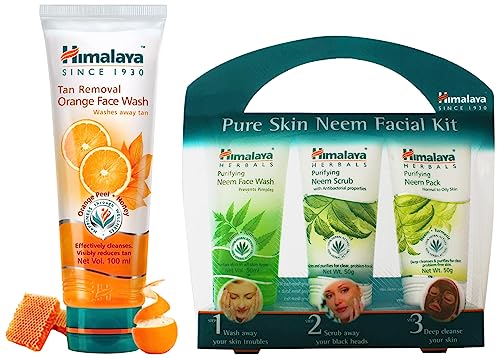 Image of Himalaya Pure Skin Neem Facial Kit (Facewash 50ml, Scrub 50g & Face Pack 50g) & Himalaya Tan Removal Orange Face Wash, 100ml
