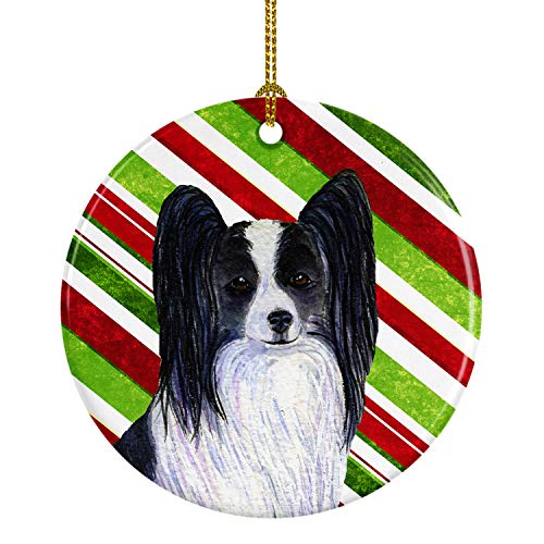 Caroline's Treasures Papillon Candy Cane Holiday Christmas Ceramic Ornament Christmas Tree Hanging Decorations for Home Christmas Holiday, Party, Gift, 3 in, Multicolor