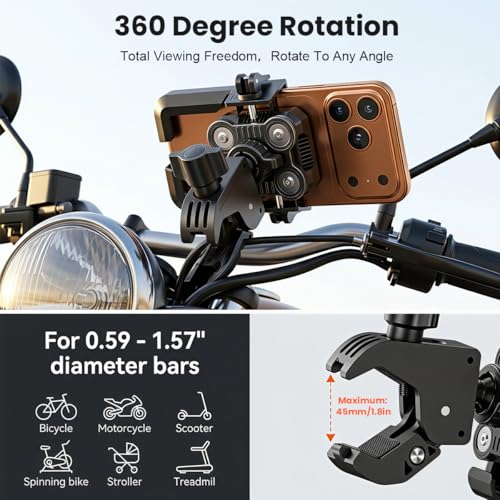 Image of ZORBES Phone Mount Handlebar Holder, 360 Rotatable Shockproof Bike Phone Mount with Vibration Dampening, One-Hand Quick Lock Adjustable 5.1-7.2'' Phone Holder for Bicycle, Scooter & Motorcycle