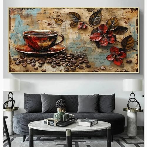 Toile vintage de café 70x140 cm décor mural avec cadre