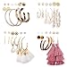 24 Pairs Tassel Earrings Set Leopard Resin Hoop Earrings Pearl Shell Dangle Earrings Bohemain Jewelry for Women,Girls Gift