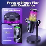 USB Microphone de jeu pour PC - 96kHz/24-bit Studio qualité Cardioïde Condenseur Mic avec bouton Mute, contrôle de gain & 3.5mm Casque Jack - prêt à brancher pour Streaming, Podcast, Twitch, PS5