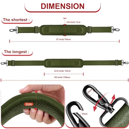 Image of ZINZ Shoulder Strap - 59 Inch Universal Heavy-duty Adjustable Strap with Ultra-thick Fixed Breathable Pad for Laptop, Gym, Camera Bag and More -Army green