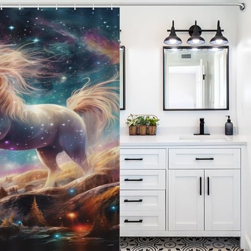 Rideau de douche cheval lavable en machine avec crochets - 5