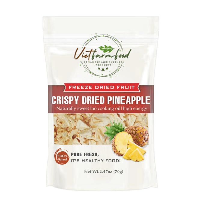 CRISPY DRIED PINEAPPLE 2.47 oz (70g) VIETFARMFOOD: Freeze-dried, no sugar added, naturally sweet. Nutritious, pure, and crunchy. Great for snacking, toppings, desserts, or healthy gifting.