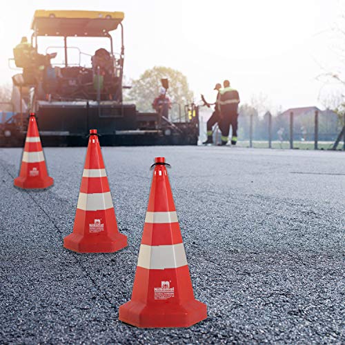 Image of LADWA Nilkamal Road Traffic Safety Cone, Pack of 4 Cones 750mm, with 4 mtr Chain + 4 Hooks, (Safety Cone, Traffic Safety Cone, Road Safety Cone with Reflective Strips Collar).