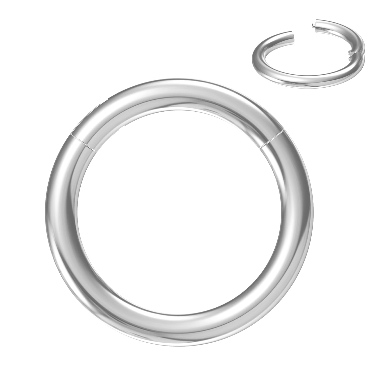 Body CAC 0.8mm/1.0mm/1.2mm/1.6mm/2.0mm/3.0mm/4.0mm/5.0mm/6.0mm Steel Hypoallergenic Clicker Hinged Nose Septum Ring Hoop with Colour Gold-Silver tone-Black-Rose gold — view 22