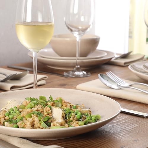 Image of Gibson Elite Castle Peak Plates and Bowls Set, 12-Piece Dinnerware Set, Taupe Reactive Glaze Stoneware Dishes, Dinner Plates, Salad Plates & Cereal Bowls
