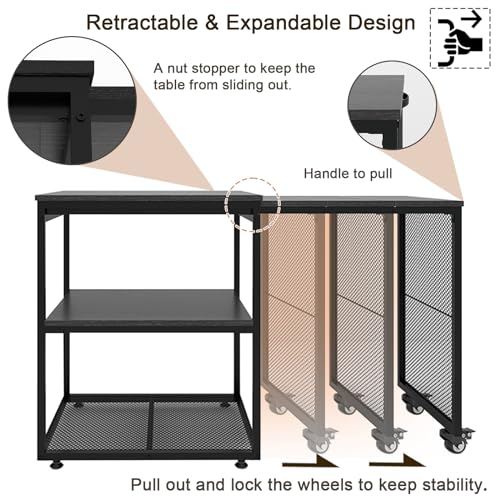 Image of Natwind 24''x20'' Large Printer Stand,Extendable Home Craft Table,Black
