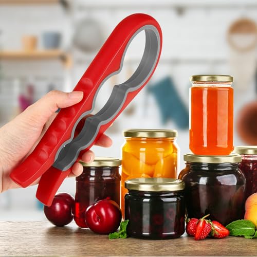 Image of 4 in 1 Jar Opener Multi-Function Bottle Opener Non Slip Remover Tool for Seniors with Arthritis and Anyone with Low Strength(Red Grey)