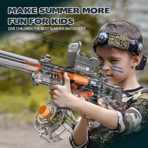 Image of VikriDA Transparent UMP45 Submachine Design Electric Automatic Water Gun Toy with Sensor Light, Powerful Rechargeable Squirt Holi Water Toy Gun Outdoor Play Kids Girls Boys 4+ - 1 Piece Multicolor