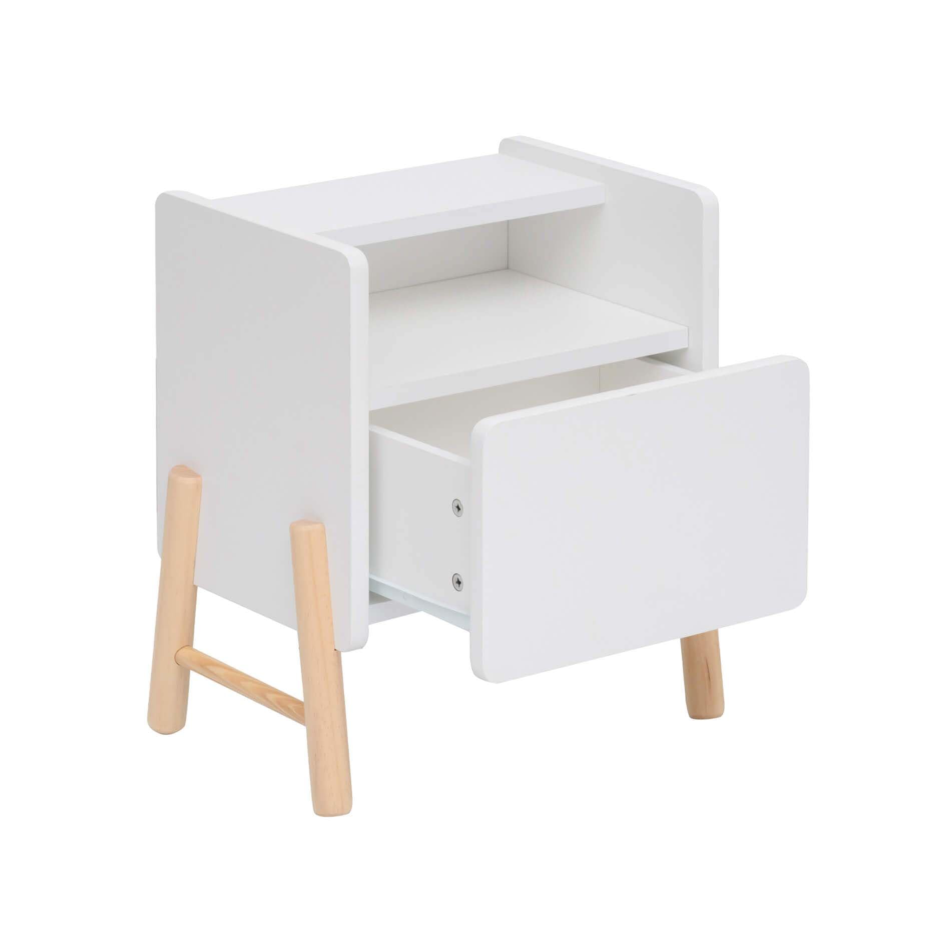 Rebecca Mobili Quadratischer Nachttisch, Nachttisch für Kinder, Weiß Braun, MDF Kiefer, mit 1 Schublade und 1 Regal, Abgerundete Kanten - Maße HxBxT: 49 x 43 x 30 cm - Art. RE7128
