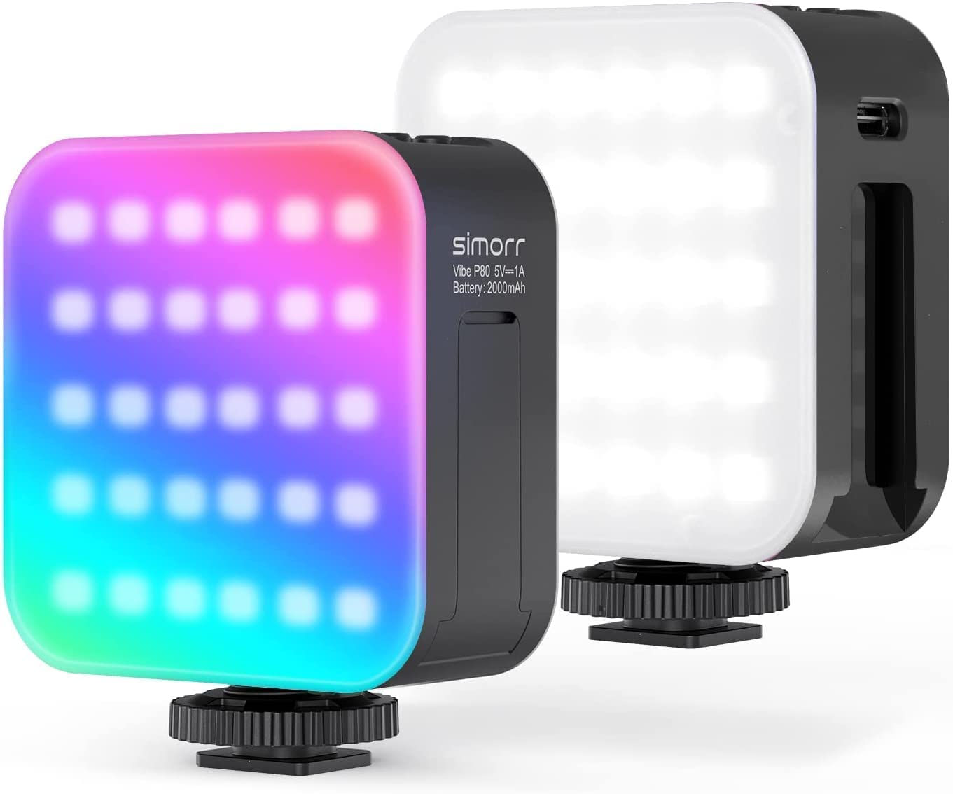 Amazon | simorr 小型RGB撮影ライト両面LEDビデオライト 360°回転可能