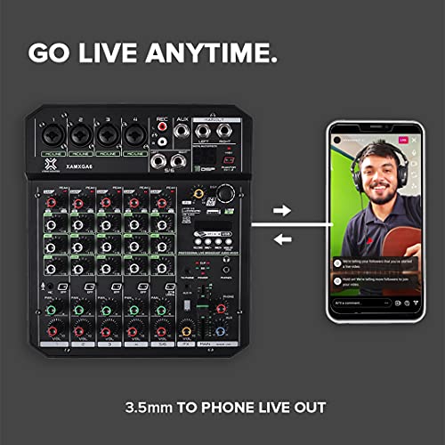 Image of Xtreme Acoustics XAMXGA6 6 Channel Professional Audio Mixer Interface with Bluetooth, MP3 Recording, Mobile Live out, AUX out and DSP Effects for Recording, Live stream, DJ Mixing, Karaoke Singing