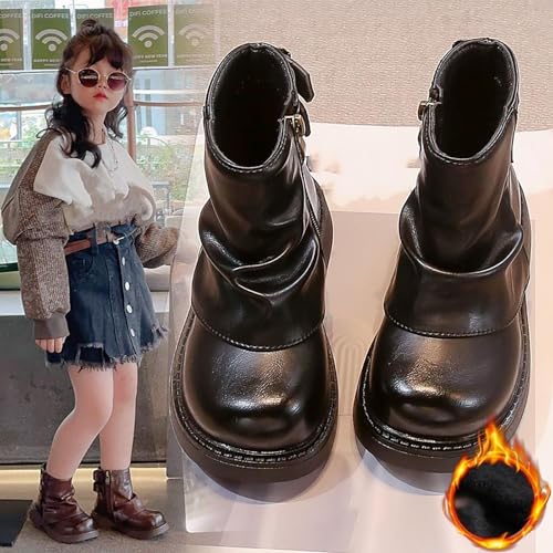 Girls Dress Ankle Boots Side Zipper Adjustable Back Strap Fashion Leather Combat Boots Y2K Low Heel Outdoor Shoes2