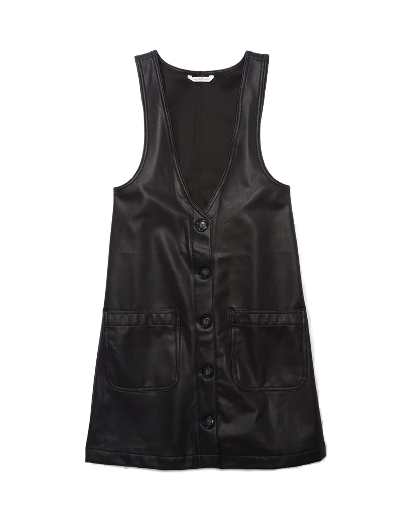 American EagleWomen Vegan Leather Button-Front Mini Dress