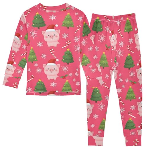Pajama Sets Long Sleeve Christmas Pigs Trees Snowflakes Candy Soft Comfy Sleepwear 2 Piece PJS 3-8T3