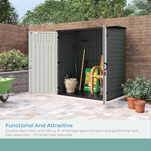 Suncast XL Vertical Storage Shed, 106 Cu Ft, Lockable Doors, Iron Ore Gray - image 5