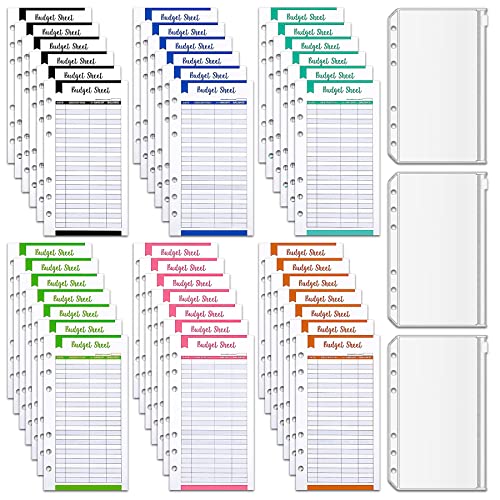 36 Pcs A6 Budget Blätter mit 3 stück Binder Taschen,6 Löcher Loose Leaf Geldumschläge Budget Sheet Kosten Tracker Blätter Ausgabenblätter für Budgeting Geld Organizer Cover
