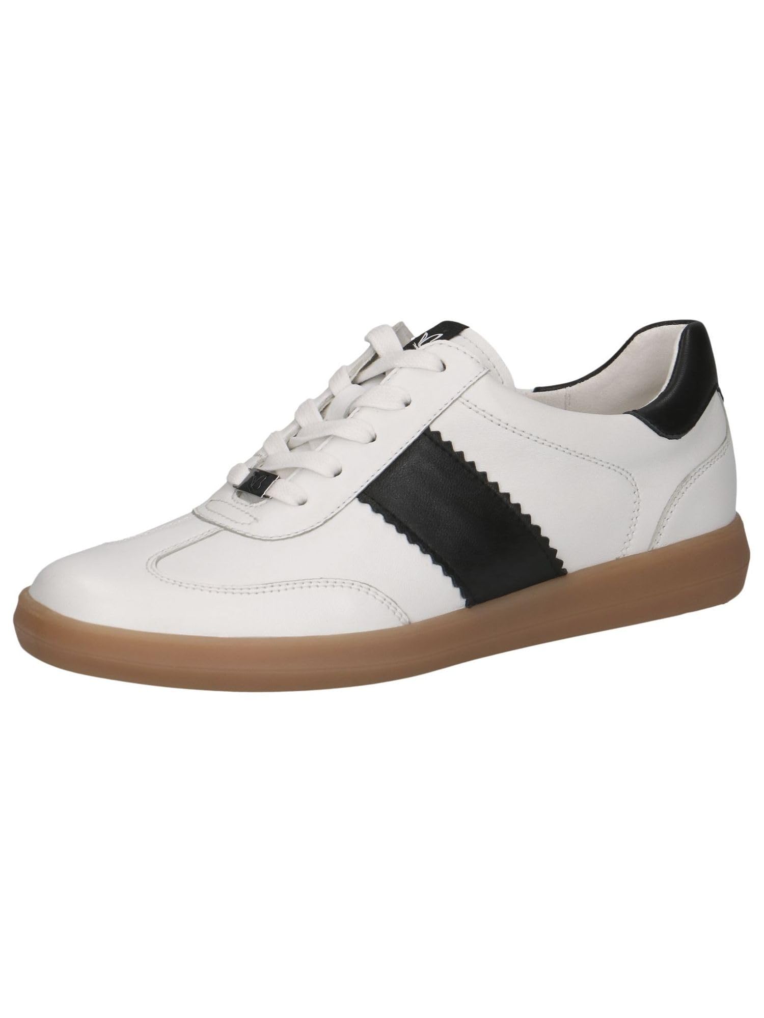 CAPRICE Women's Flat Leather Sneakers Casual, White (White/Black), 4.5 UK