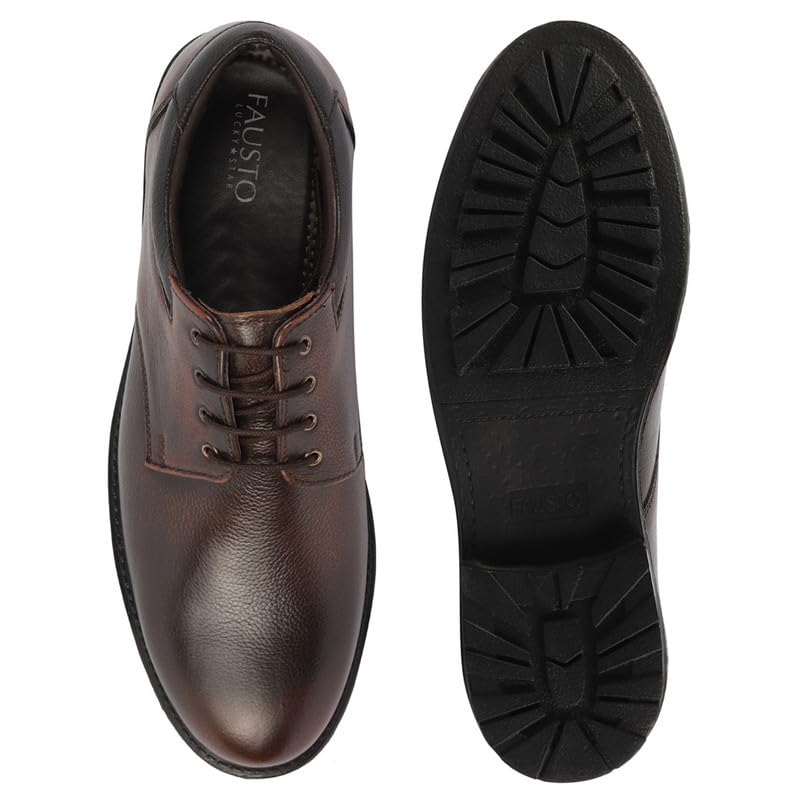 Image of FAUSTO Men's Genuine Burnish Leather Formal Lace Up Derby Shoes for Office|Work