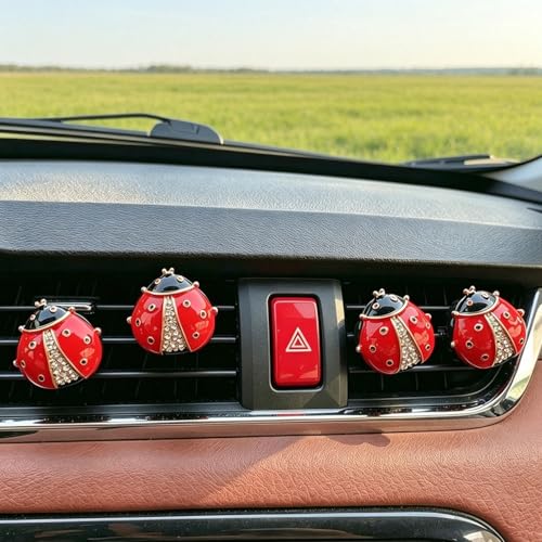 Image of 4 Pack Bling Crystal Ladybug Car Air Freshener Vent Clips, Cute Rhinestone Animal Auto Air Outlet Fragrance Diffuser, Decorative Car Interior Accessories for Women Girls, Creative Gift